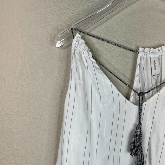 Gentle Fawn Womens T Back Tank Top Size Small White/Black Striped Tasseled Boho - Picture 2 of 13